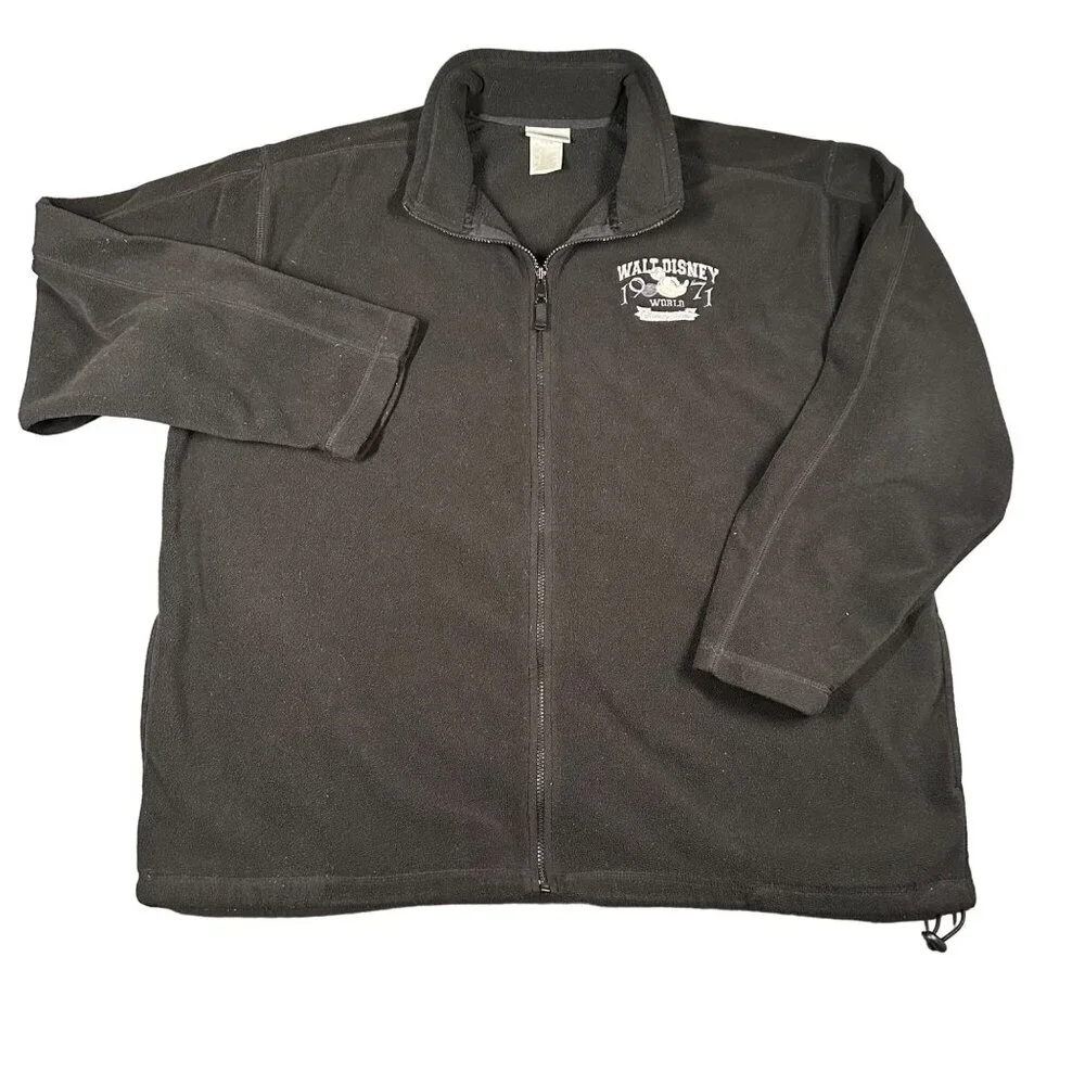 Walt Disney World Unisex XL 1971 Black Fleece Full‎ Zip Pockets